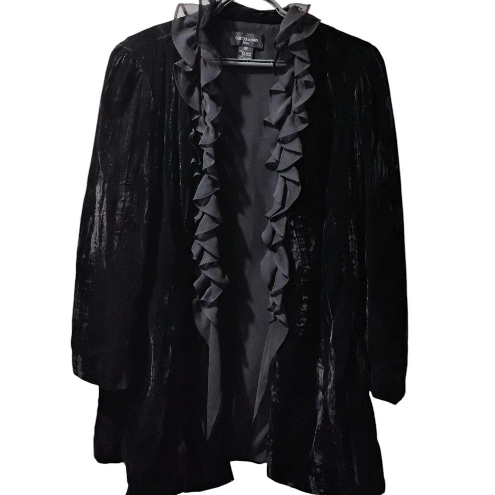 Focus 2000 Black Velvet Ruffled Robe - Picture 2 of 6
